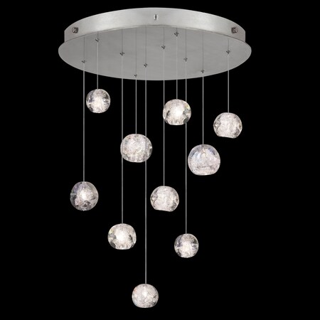 Fine Art Lamps Natural Inspirations Pendant, Round, 10-Light, LED, Dichroic Glass Crystal, Platinized Silver Leaf 863540-106LD